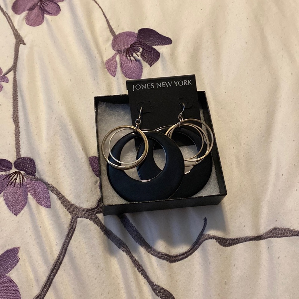 Black and Silver Rings Pendant Earrings
